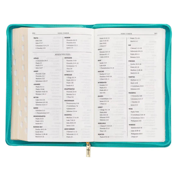 Teal Faux Leather King James Version Deluxe Gift Bible with Thumb Index & Zippered Closure