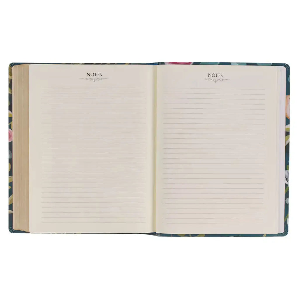 Teal Floral Ally Collection Large Print Faux Leather King James Version Note-taking Bible - Matthew 22:37