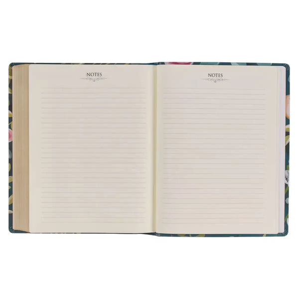 Teal Floral Ally Collection Large Print Faux Leather King James Version Note-taking Bible - Matthew 22:37