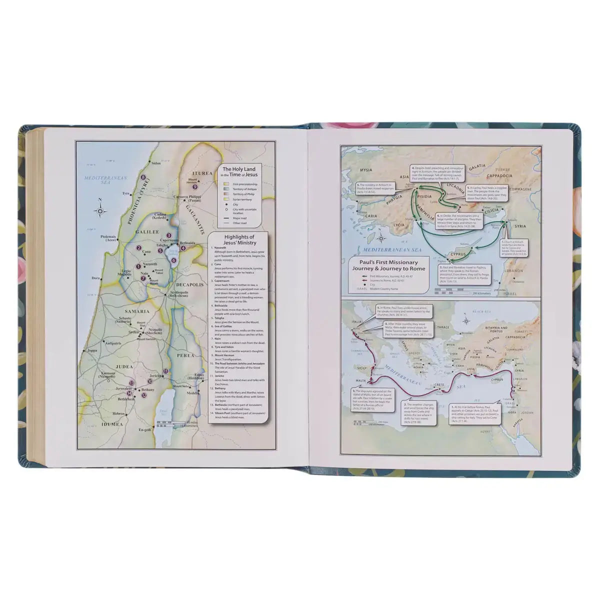 Teal Floral Ally Collection Large Print Faux Leather King James Version Note-taking Bible - Matthew 22:37