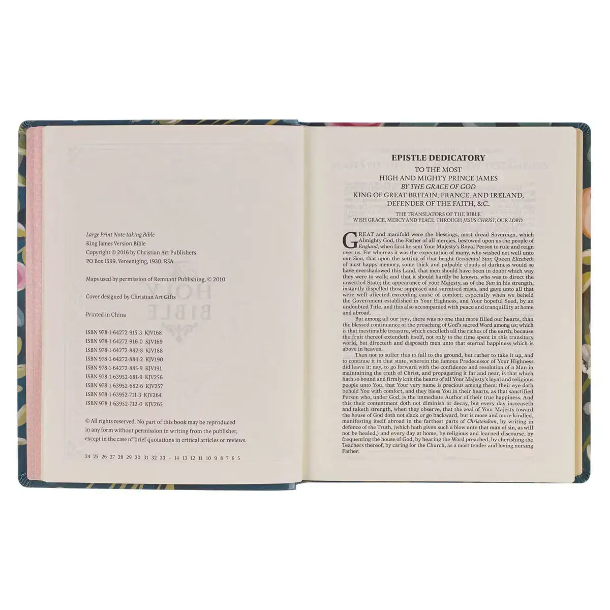 Teal Floral Ally Collection Large Print Faux Leather King James Version Note-taking Bible - Matthew 22:37