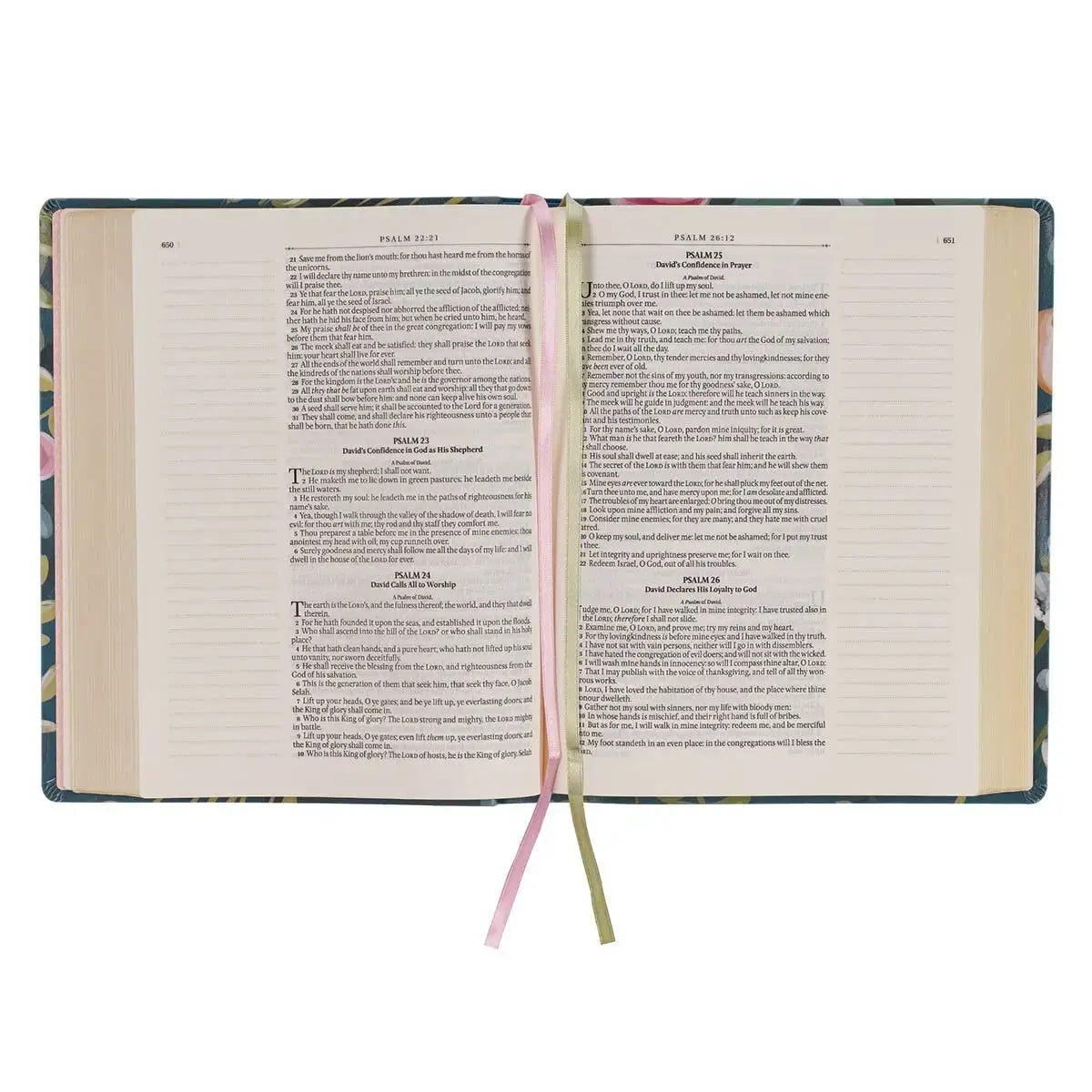 Teal Floral Ally Collection Large Print Faux Leather King James Version Note-taking Bible - Matthew 22:37