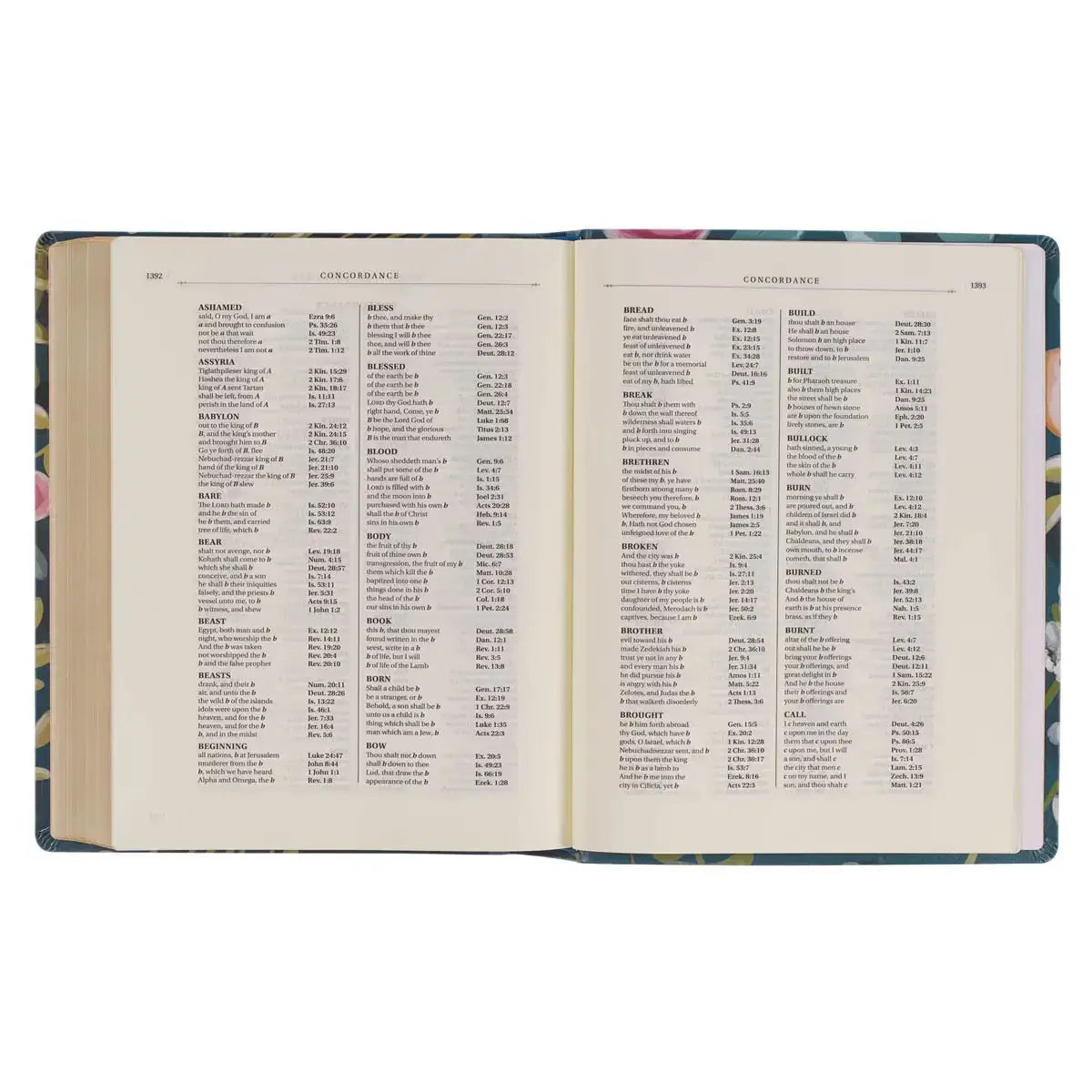 Teal Floral Ally Collection Large Print Faux Leather King James Version Note-taking Bible - Matthew 22:37