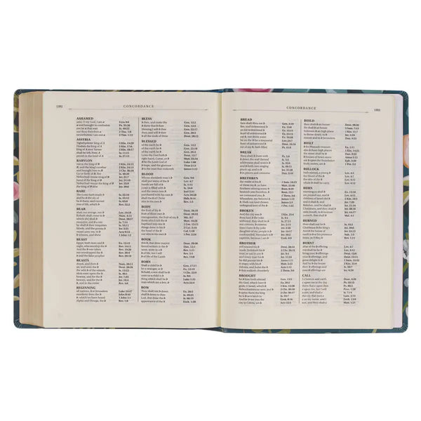 Teal Floral Ally Collection Large Print Faux Leather King James Version Note-taking Bible - Matthew 22:37