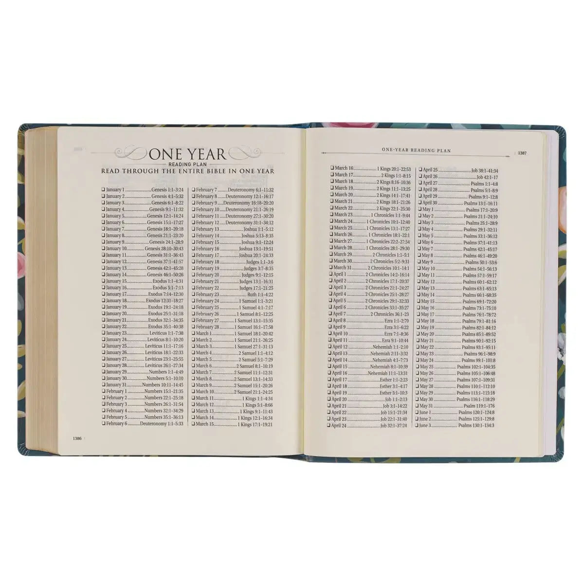 Teal Floral Ally Collection Large Print Faux Leather King James Version Note-taking Bible - Matthew 22:37