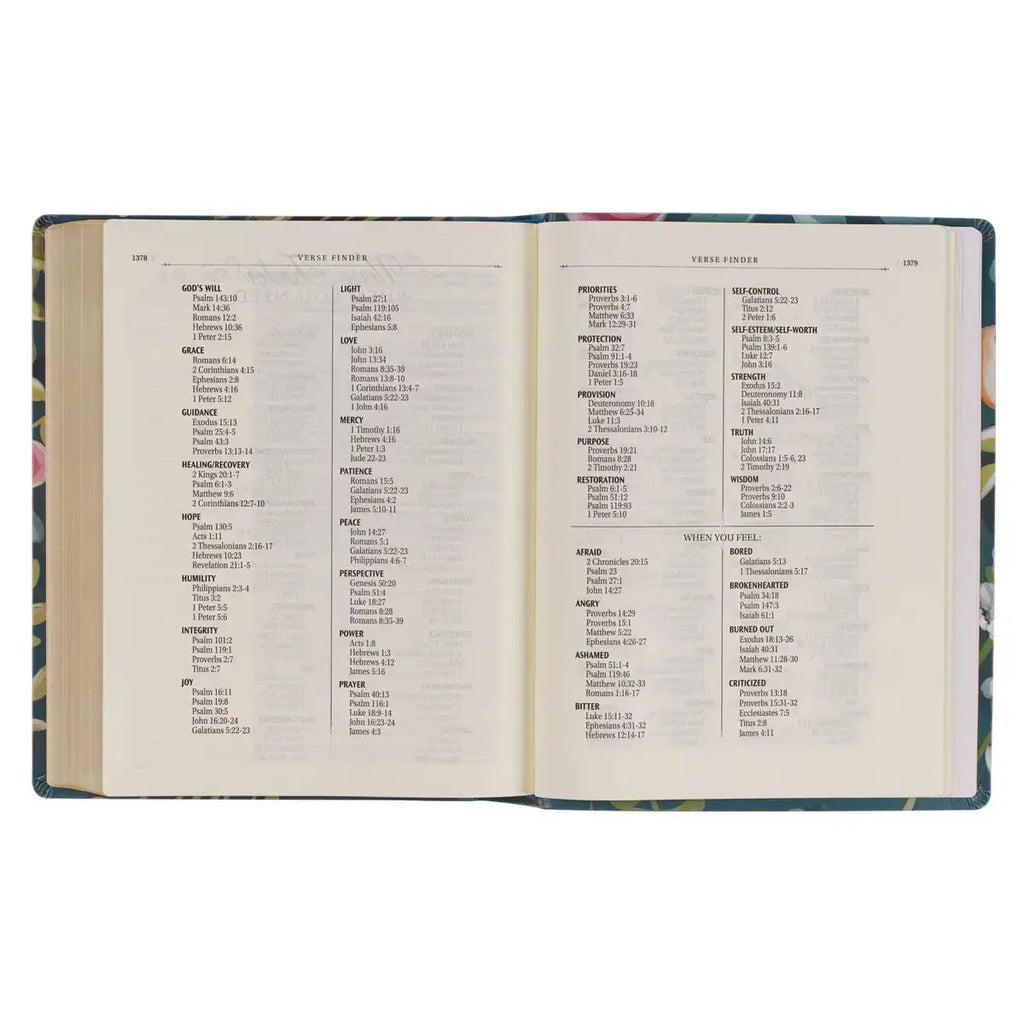 Teal Floral Ally Collection Large Print Faux Leather King James Version Note-taking Bible - Matthew 22:37