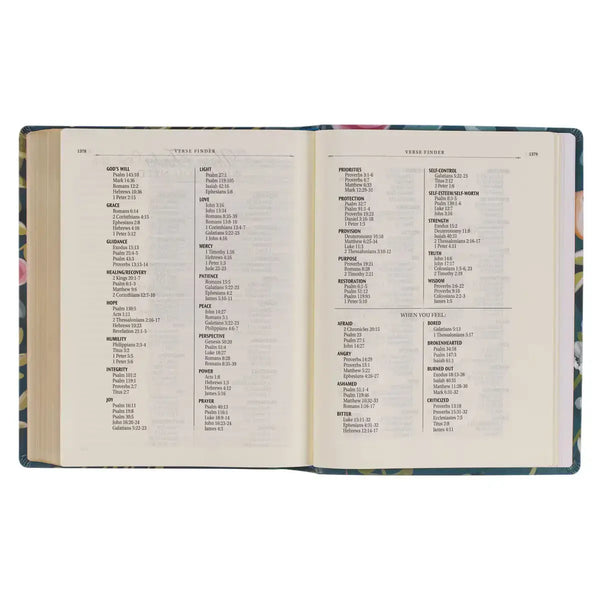 Teal Floral Ally Collection Large Print Faux Leather King James Version Note-taking Bible - Matthew 22:37