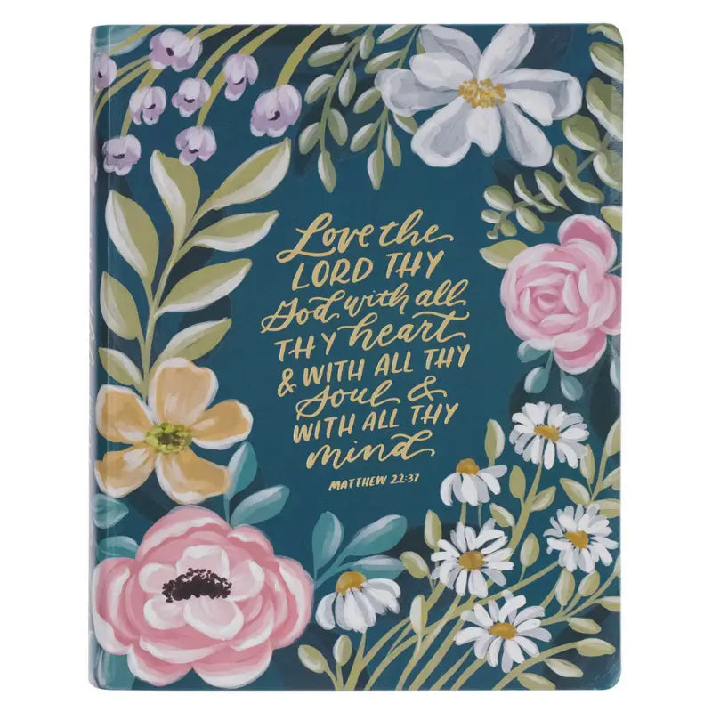 Teal Floral Ally Collection Large Print Faux Leather King James Version Note-taking Bible - Matthew 22:37 Main image