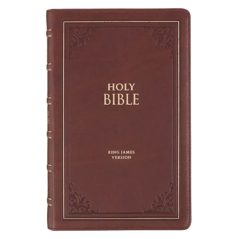 Triple Pane Frame Saddle Tan Full-Grain Leather King James Version Deluxe Gift Bible with Thumb Index Main image
