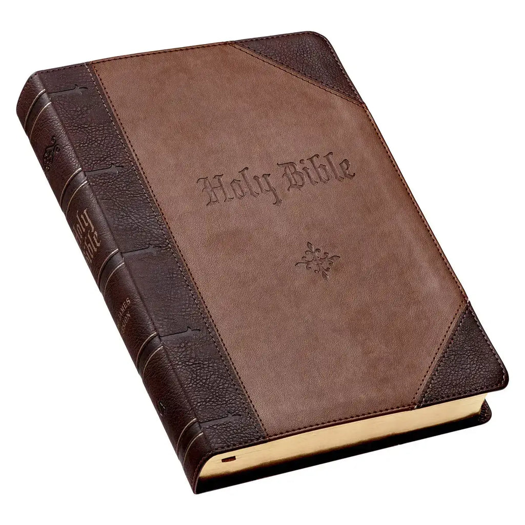 Two-tone Brown Faux Leather Giant Print Full-size King James Version Bible with Thumb Index