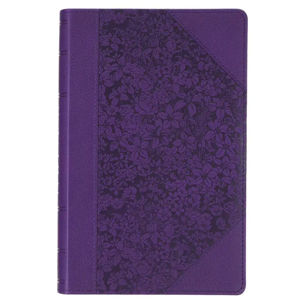 Two-tone Purple Floral Faux Leather Giant Print Standard-size King James Version Bible with Thumb Index