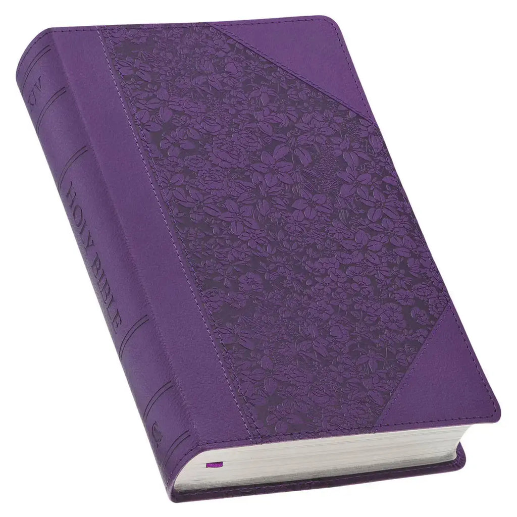 Two-tone Purple Floral Faux Leather Giant Print Standard-size King James Version Bible with Thumb Index