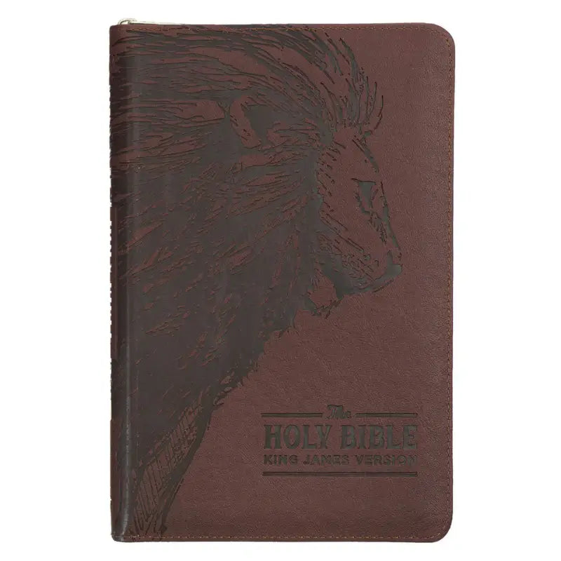 Walnut Brown Faux Leather King James Version Deluxe Gift Bible with Thumb Index & Zippered Closure Main image