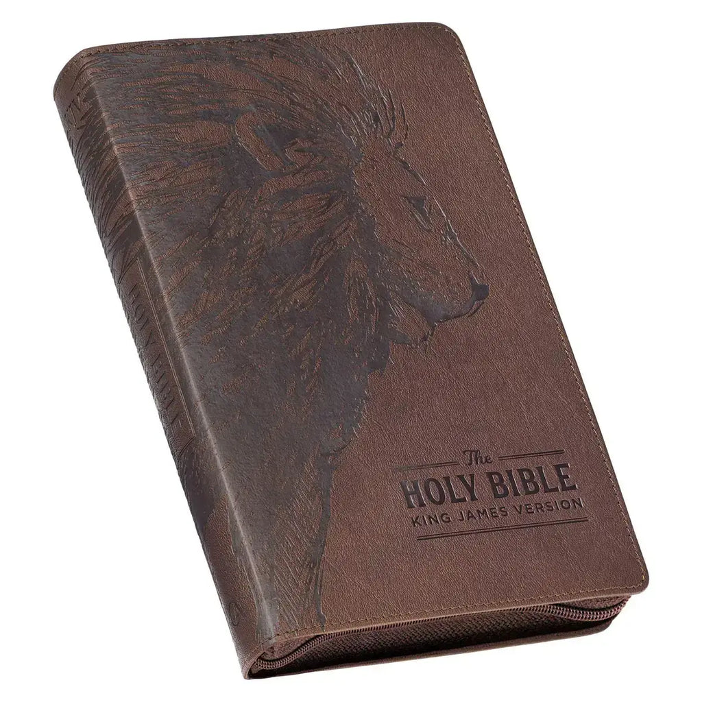 Walnut Brown Faux Leather King James Version Deluxe Gift Bible with Thumb Index & Zippered Closure
