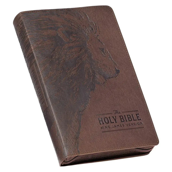 Walnut Brown Faux Leather King James Version Deluxe Gift Bible with Thumb Index & Zippered Closure