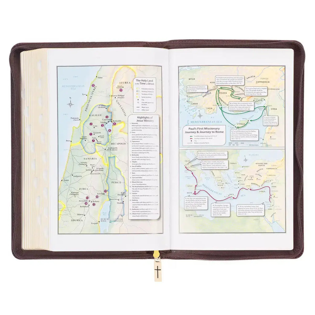 Walnut Brown Faux Leather King James Version Deluxe Gift Bible with Thumb Index & Zippered Closure