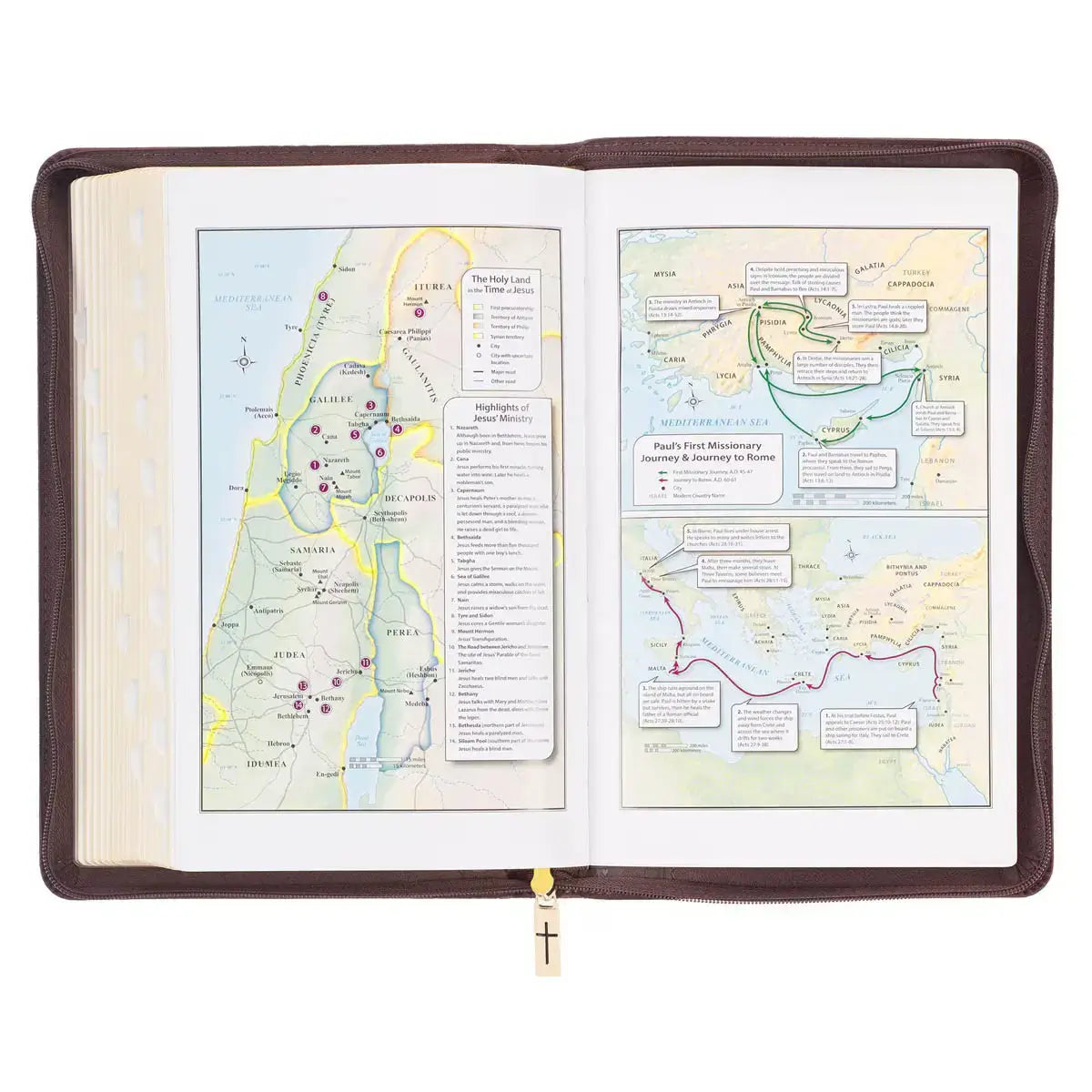 Walnut Brown Faux Leather King James Version Deluxe Gift Bible with Thumb Index & Zippered Closure