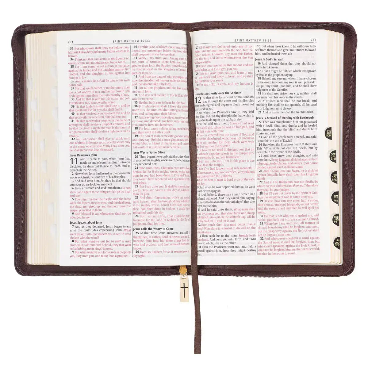 Walnut Brown Faux Leather King James Version Deluxe Gift Bible with Thumb Index & Zippered Closure