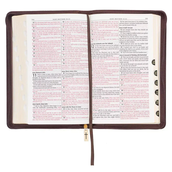 Walnut Brown Faux Leather King James Version Deluxe Gift Bible with Thumb Index & Zippered Closure