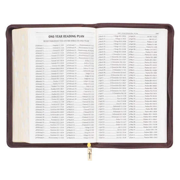Walnut Brown Faux Leather King James Version Deluxe Gift Bible with Thumb Index & Zippered Closure