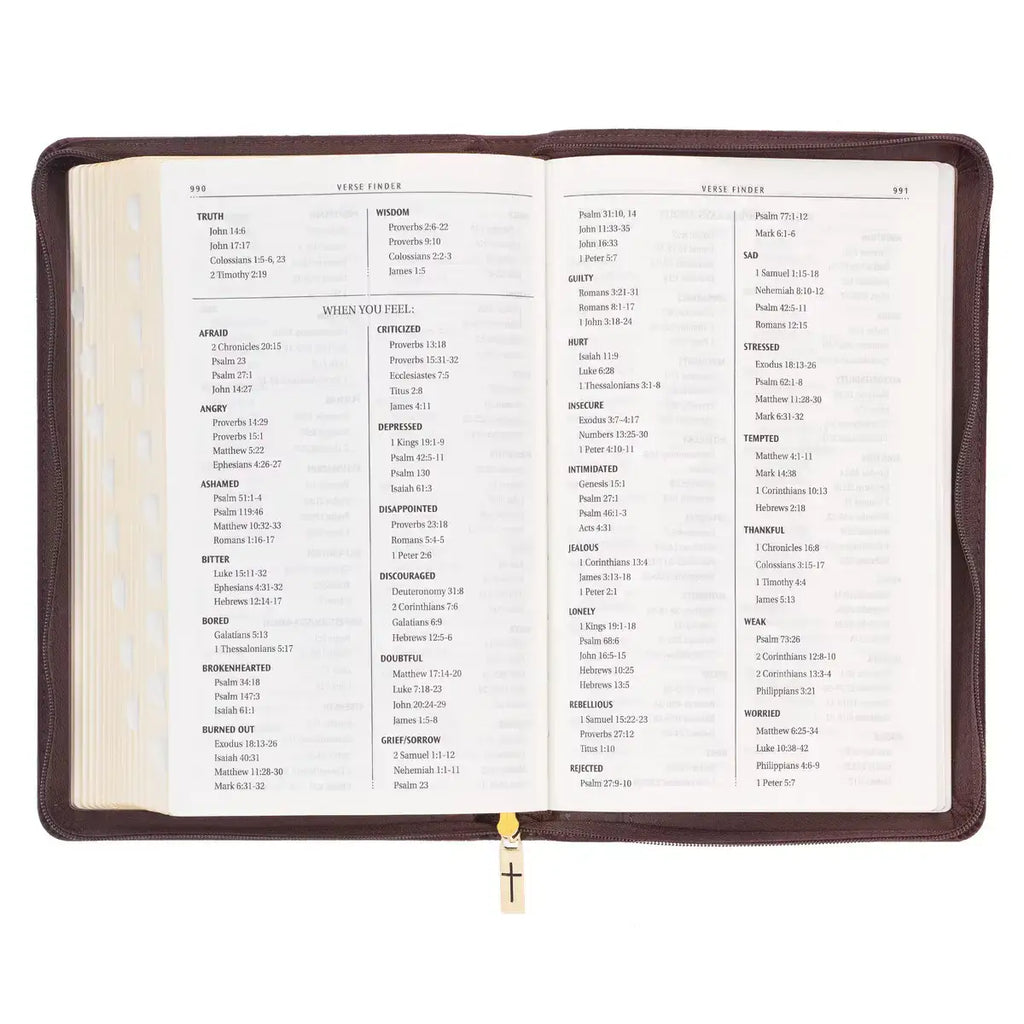 Walnut Brown Faux Leather King James Version Deluxe Gift Bible with Thumb Index & Zippered Closure