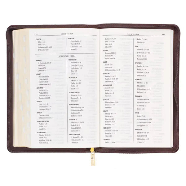 Walnut Brown Faux Leather King James Version Deluxe Gift Bible with Thumb Index & Zippered Closure