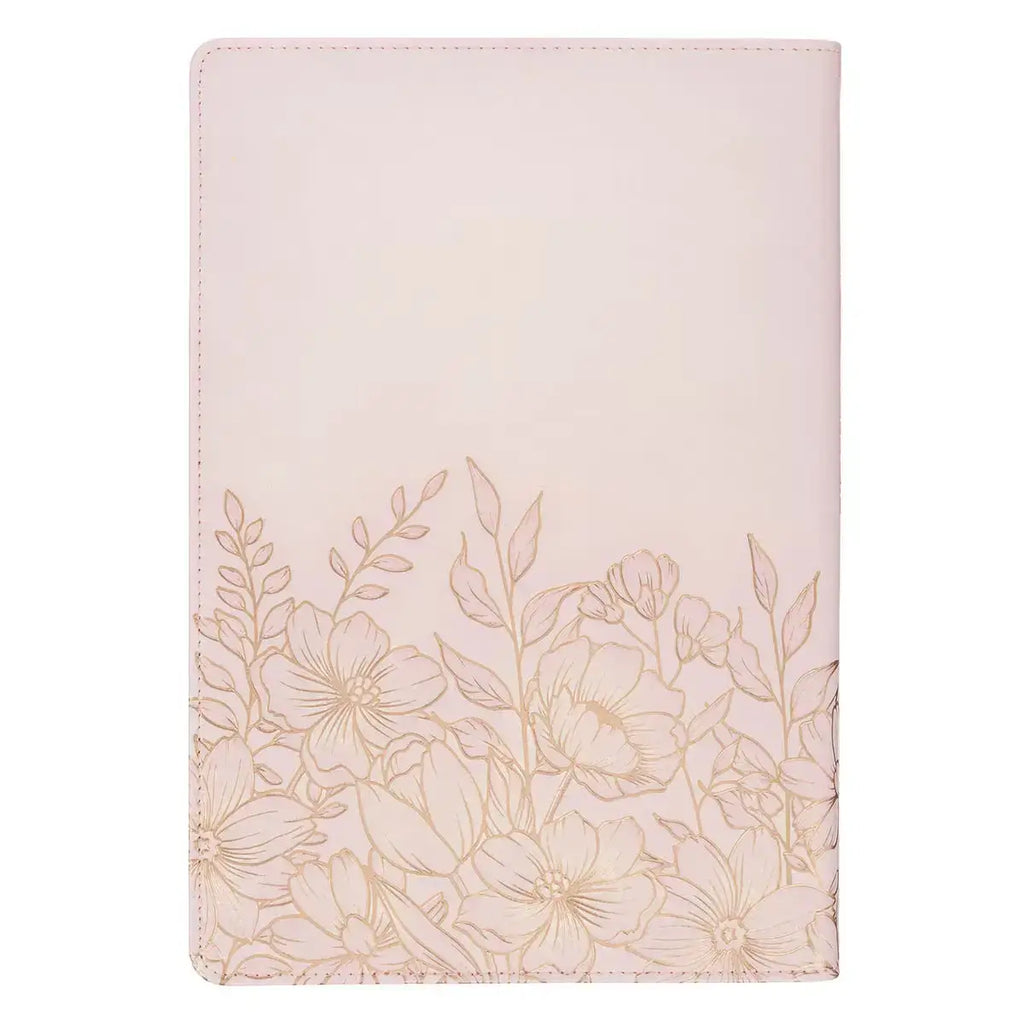 Whisper Pink Floral Faux Leather Large Print Thinline King James with Thumb Index