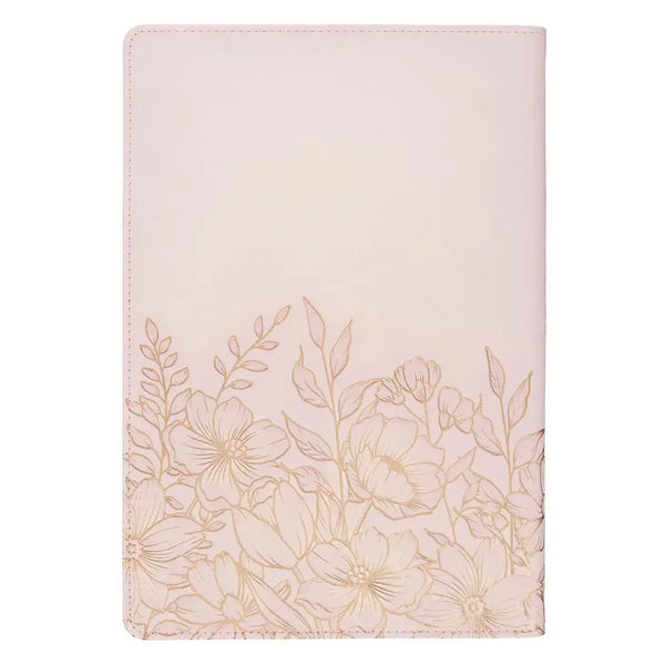 Whisper Pink Floral Faux Leather Large Print Thinline King James with Thumb Index