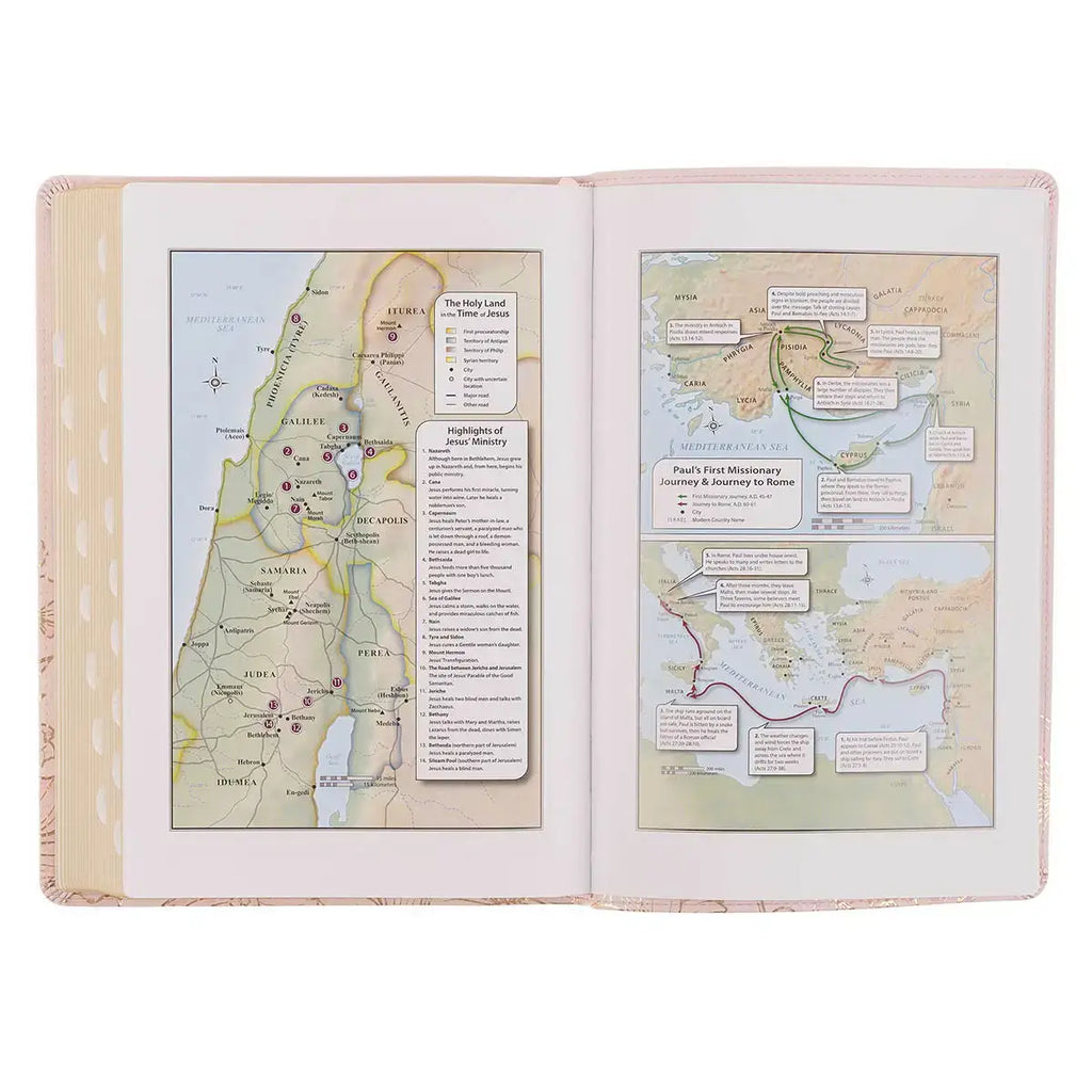 Whisper Pink Floral Faux Leather Large Print Thinline King James with Thumb Index