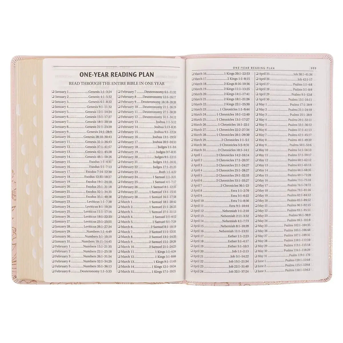 Whisper Pink Floral Faux Leather Large Print Thinline King James with Thumb Index