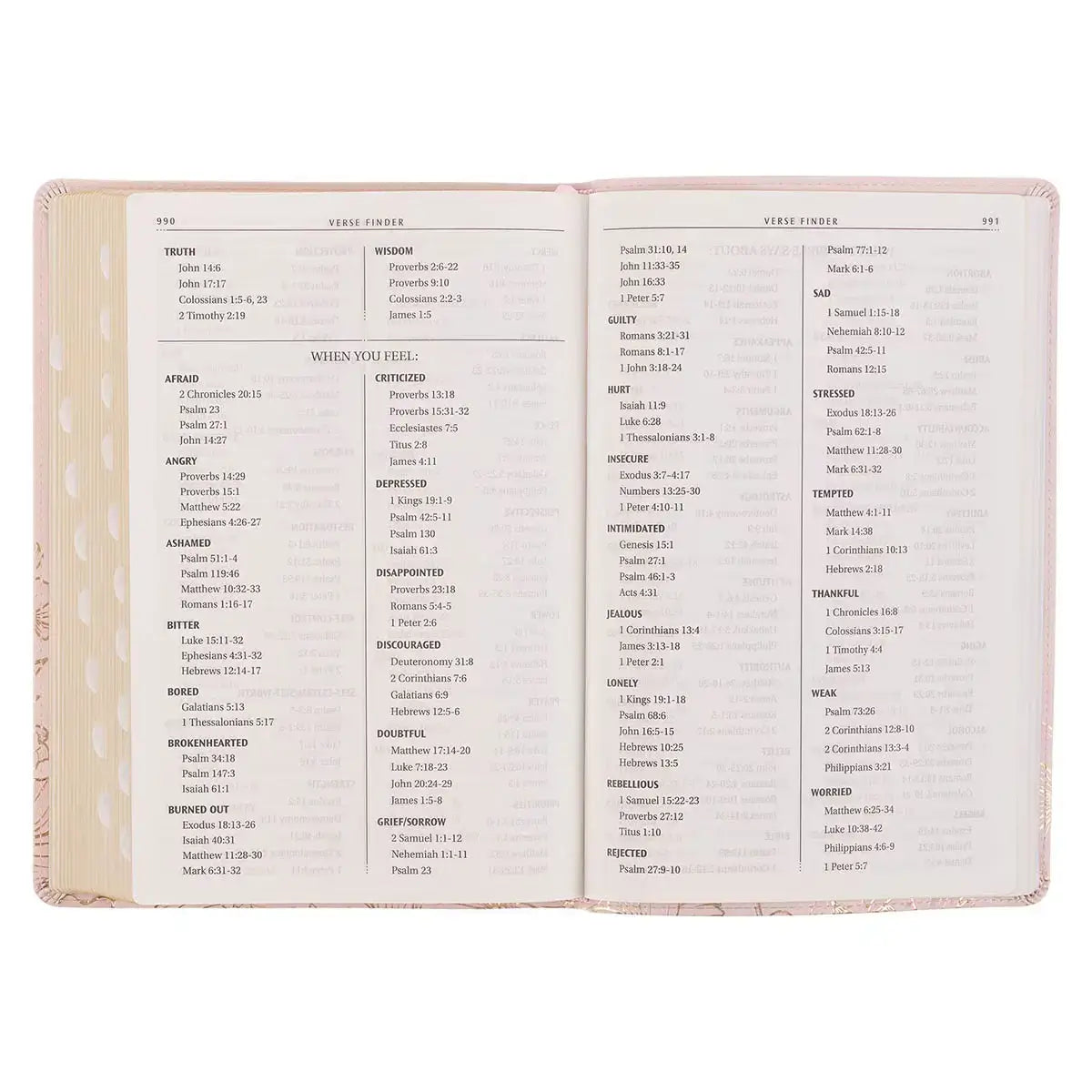 Whisper Pink Floral Faux Leather Large Print Thinline King James with Thumb Index