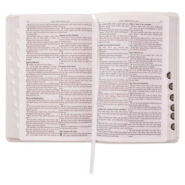 White Faux Leather King James Version Deluxe Gift Bible with Thumb Index