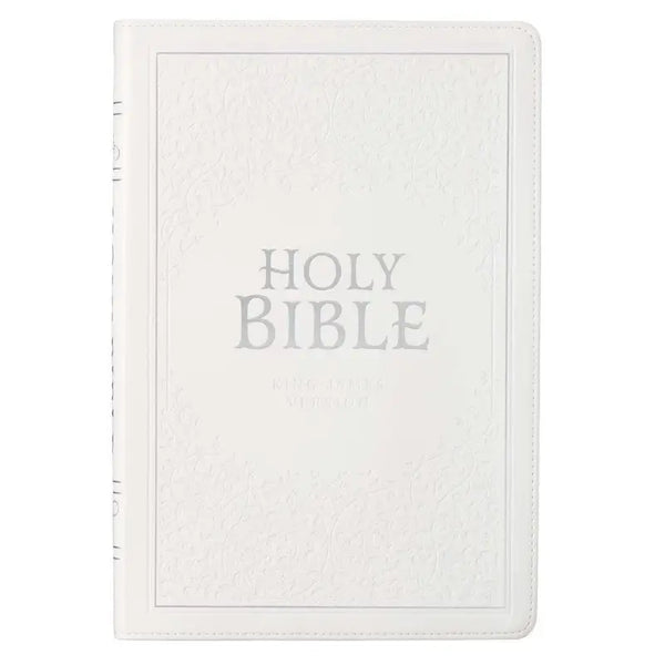White Faux Leather Large Print Thinline King James Version Bible with Thumb Index