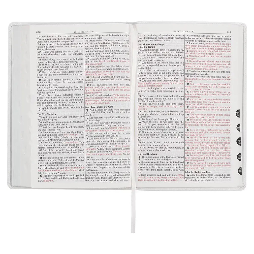 White Faux Leather Large Print Thinline King James Version Bible with Thumb Index
