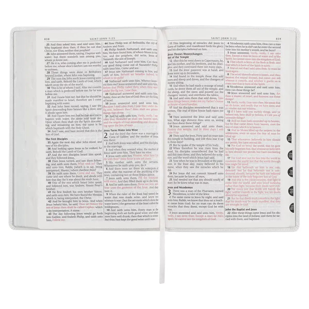 White Faux Leather Large Print Thinline King James Version Bible with Thumb Index