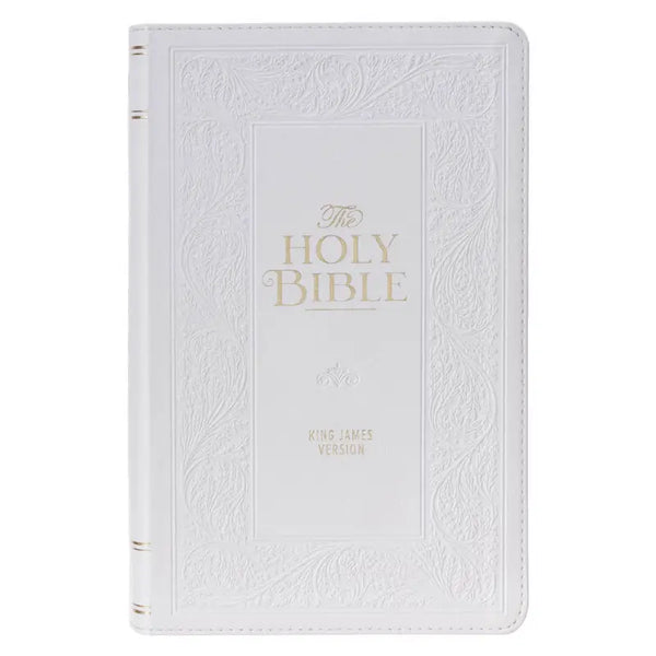 White Floral Faux Leather Giant Print Standard-Size King James Version Bible with Thumb Index