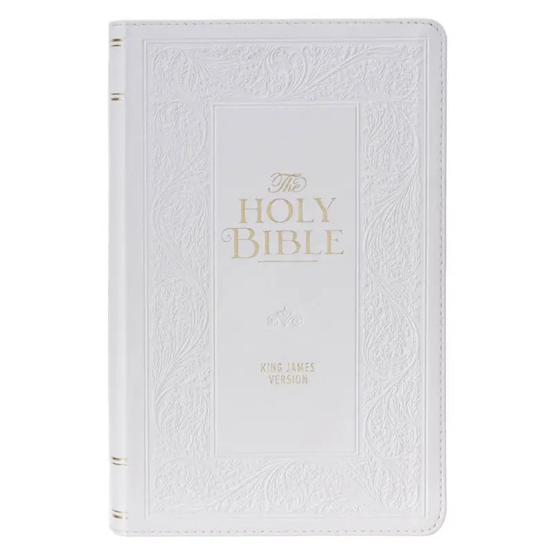 White Floral Faux Leather Giant Print Standard-Size King James Version Bible with Thumb Index Main image