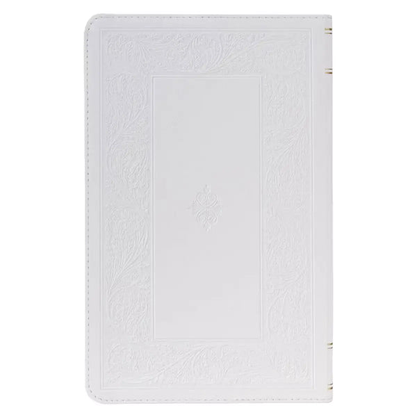 White Floral Faux Leather Giant Print Standard-Size King James Version Bible with Thumb Index
