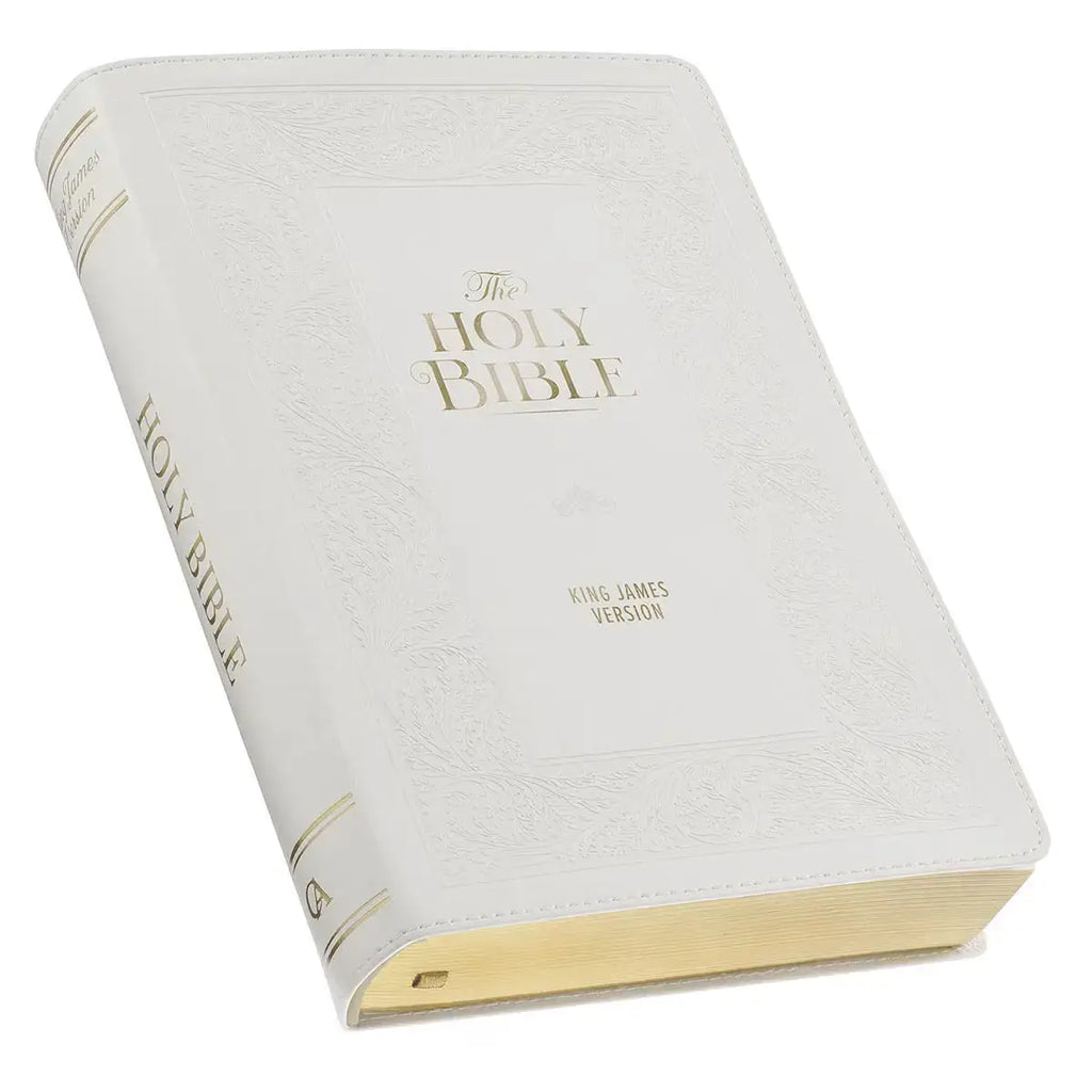 White Floral Faux Leather Giant Print Standard-Size King James Version Bible with Thumb Index