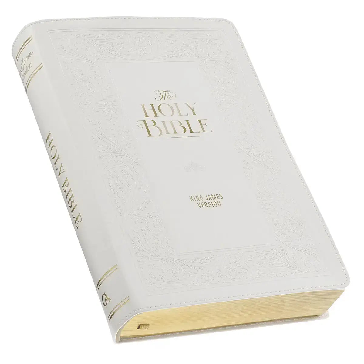 White Floral Faux Leather Giant Print Standard-Size King James Version Bible with Thumb Index