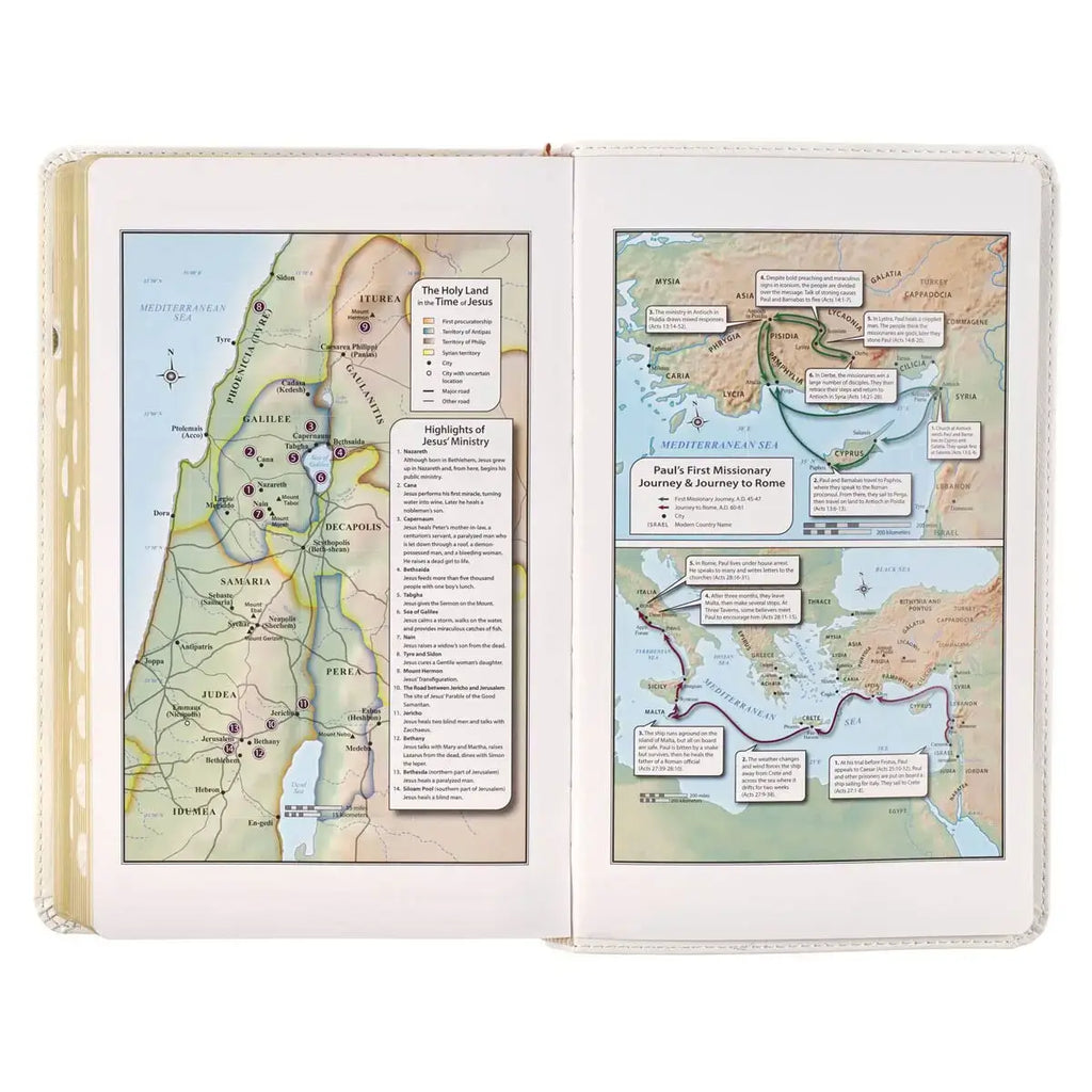 White Floral Faux Leather Giant Print Standard-Size King James Version Bible with Thumb Index