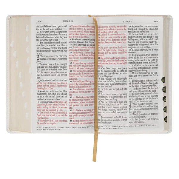 White Floral Faux Leather Giant Print Standard-Size King James Version Bible with Thumb Index