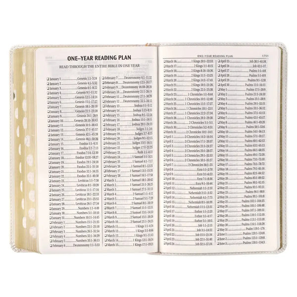 White Floral Faux Leather Giant Print Standard-Size King James Version Bible with Thumb Index