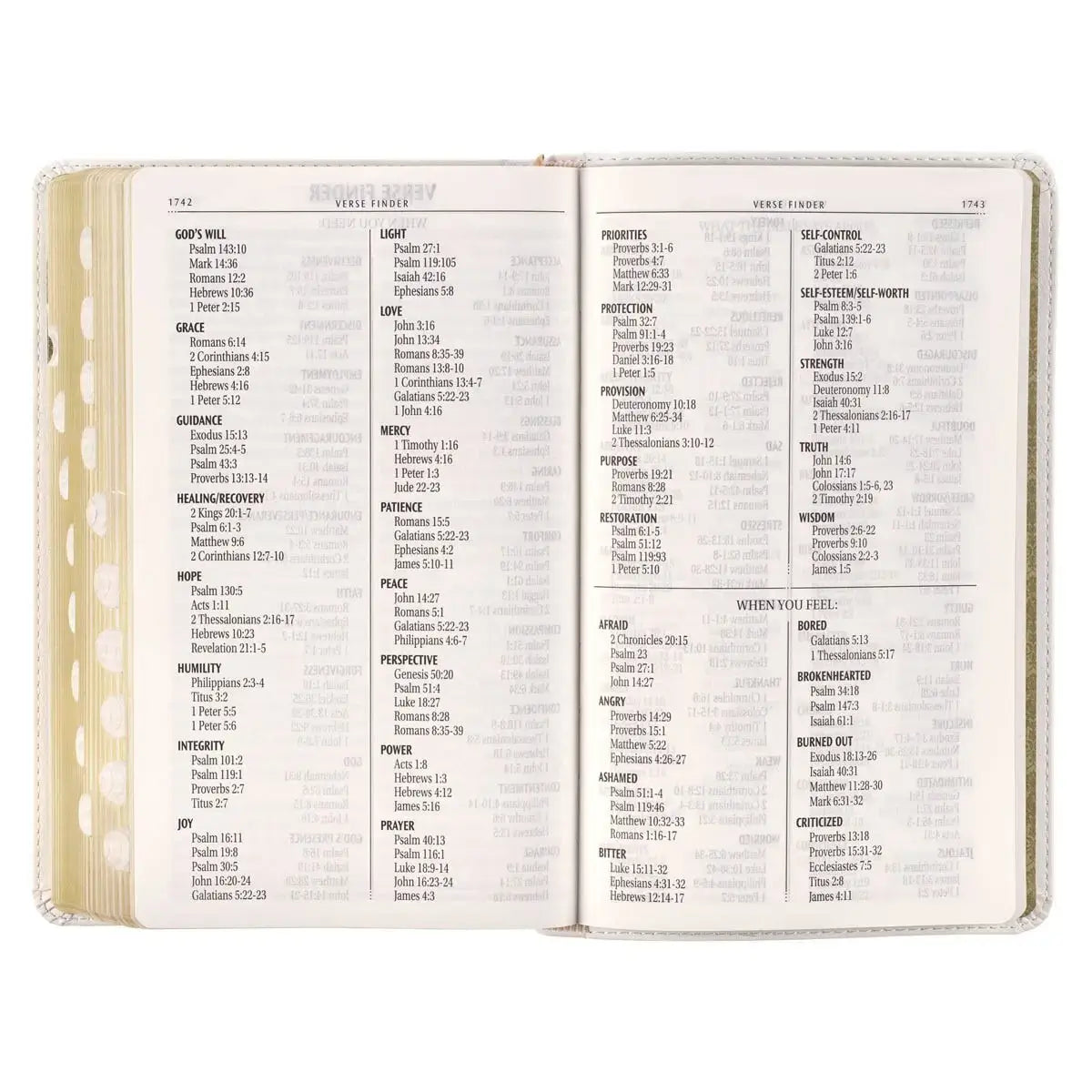 White Floral Faux Leather Giant Print Standard-Size King James Version Bible with Thumb Index