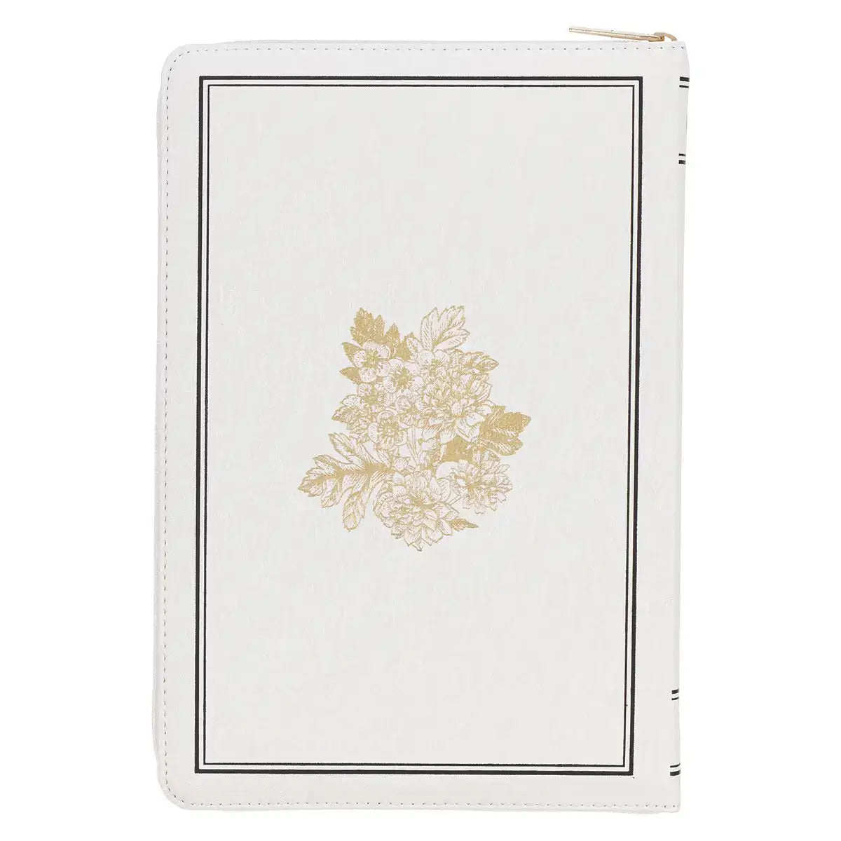 White & Gold Faux Leather Large Print Thinline King James Version Bible with Zippered Closure & Thumb Index