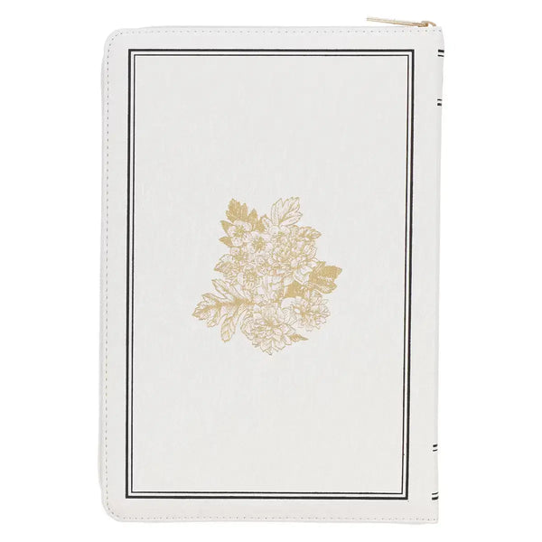 White & Gold Faux Leather Large Print Thinline King James Version Bible with Zippered Closure & Thumb Index