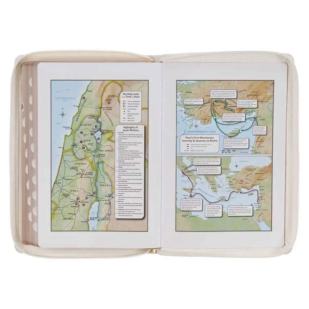 White & Gold Faux Leather Large Print Thinline King James Version Bible with Zippered Closure & Thumb Index