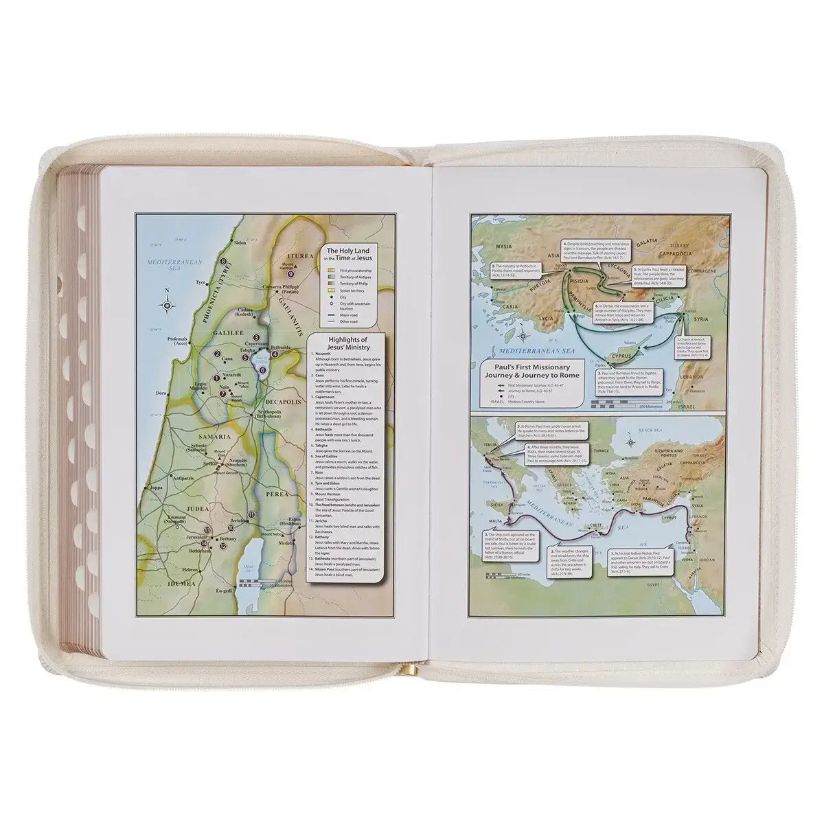 White & Gold Faux Leather Large Print Thinline King James Version Bible with Zippered Closure & Thumb Index