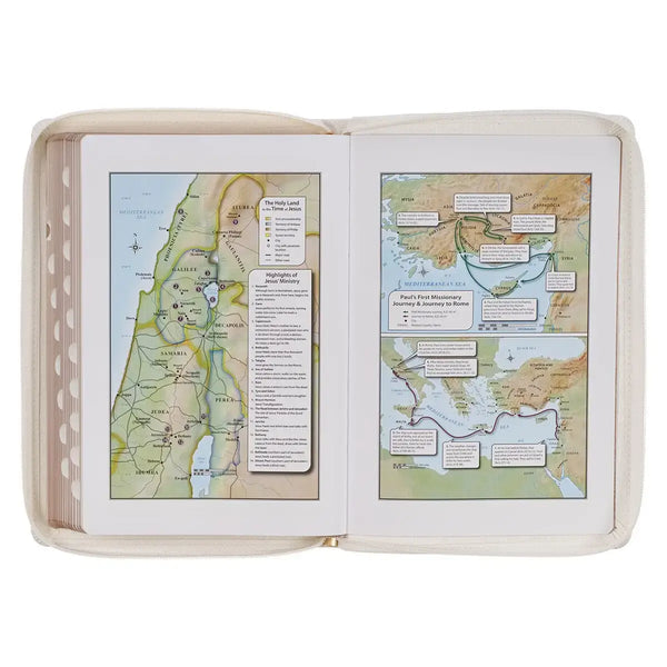 White & Gold Faux Leather Large Print Thinline King James Version Bible with Zippered Closure & Thumb Index