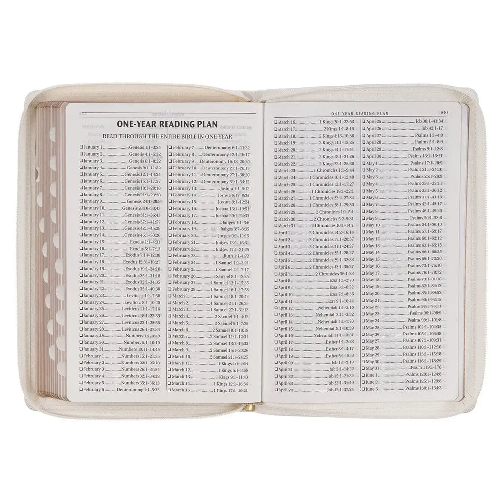 White & Gold Faux Leather Large Print Thinline King James Version Bible with Zippered Closure & Thumb Index